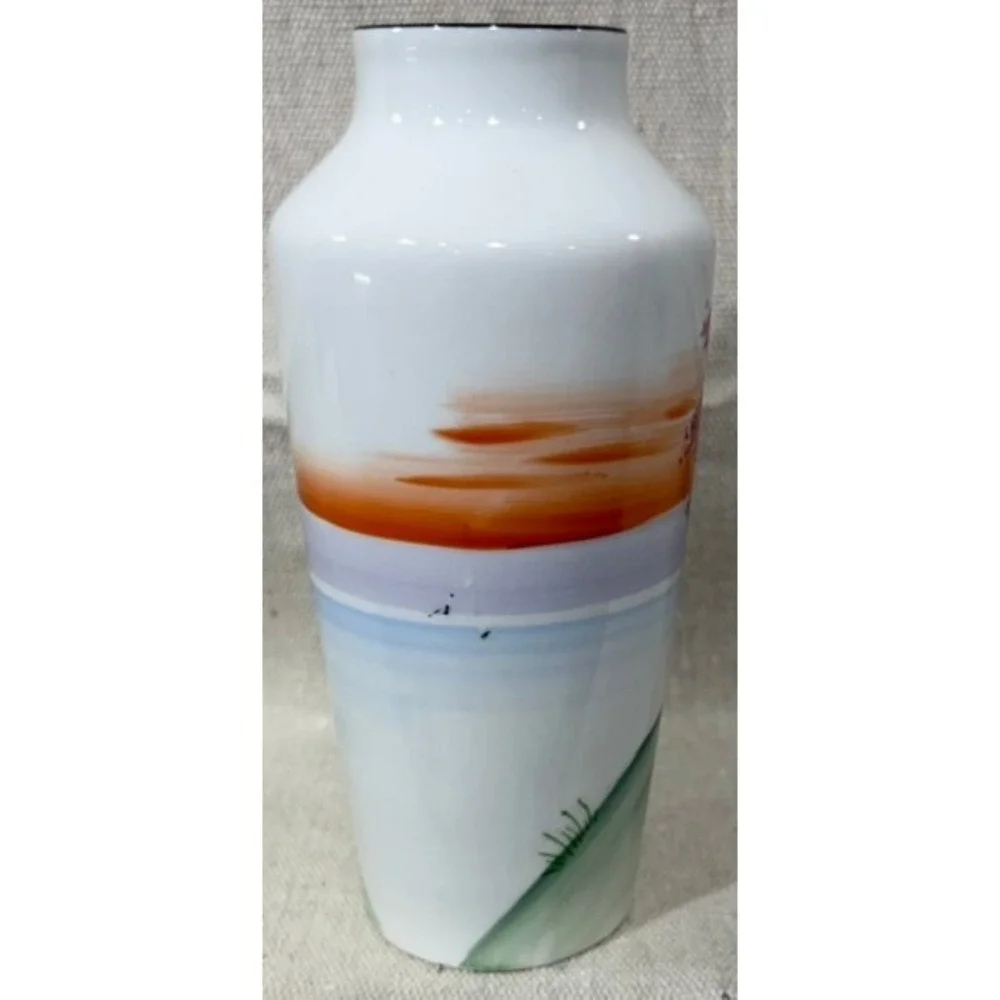 Meito China Hand Painted Japanese Landscape Cherry Blossom Bud Vase 6.5